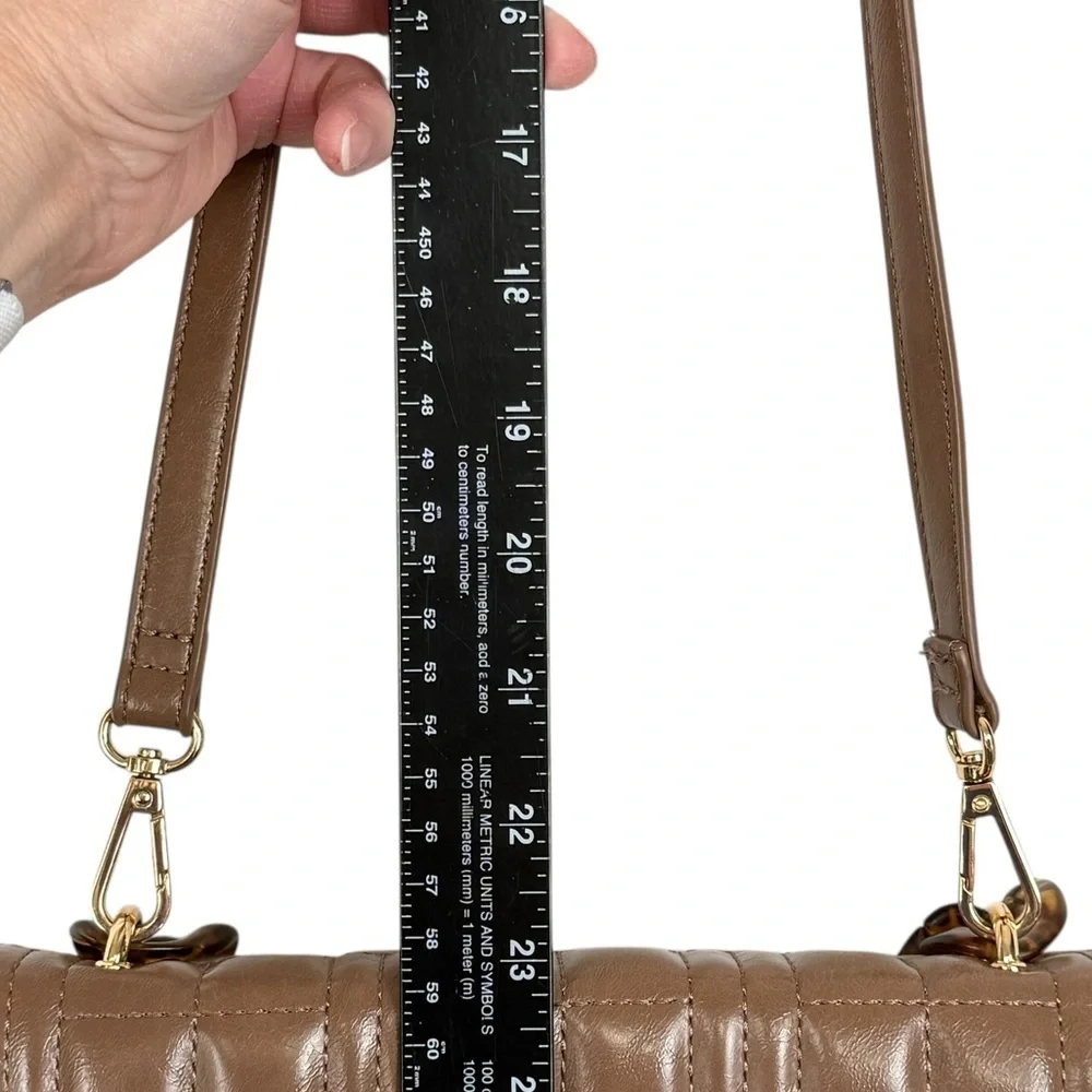 Like Dreams Taupe Quilted Shoulder Bag with Tortoise Chain & Detachable Strap
